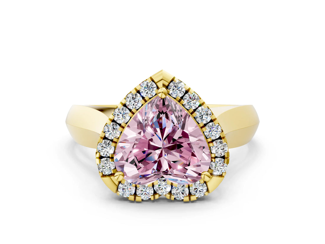 Yellow gold Fancy Pink Heart  Cut Halo Solitaire Engagement Ring with Square Band and Four-Prong Setting_67