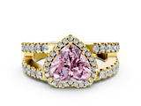 Yellow gold Fancy Pink Heart  Cut Halo Split Shank Diamond Ring with Four-Prong Setting_45