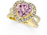 Yellow gold Fancy Pink Heart  Cut Halo Split Shank Pave Set Ring_63