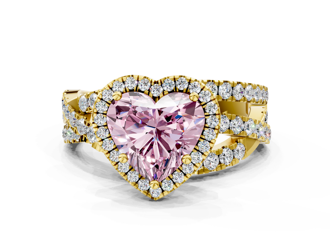 Yellow gold Fancy Pink Heart  Cut Halo Split Shank Prong Setting Ring_53