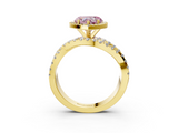 Yellow gold Fancy Pink Heart  Cut Halo Split Shank Prong Setting Ring_56