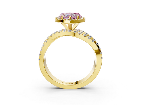 Yellow gold Fancy Pink Heart  Cut Halo Split Shank Prong Setting Ring