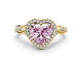 Yellow gold Fancy Pink Heart Cut Halo Twist Band with Four-Prong Setting_12