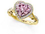 Yellow gold Fancy Pink Heart Cut Halo Twist Band with Four-Prong Setting_13