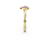 Yellow gold Fancy Pink Heart Cut Halo Twist Band with Four-Prong Setting_14