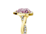 Yellow gold Fancy Pink Heart Cut Halo Twist Band with Four-Prong Setting_17