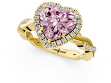 Yellow gold Fancy Pink Heart  Cut Halo Twisted Band Four-Prong Ring_21
