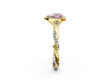 Yellow gold Fancy Pink Heart  Cut Halo Twisted Band Four-Prong Ring_22