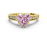 Yellow gold Fancy Pink Heart  Cut Milgrain Channel Set Engagement Ring with Solitaire Prong Setting_79