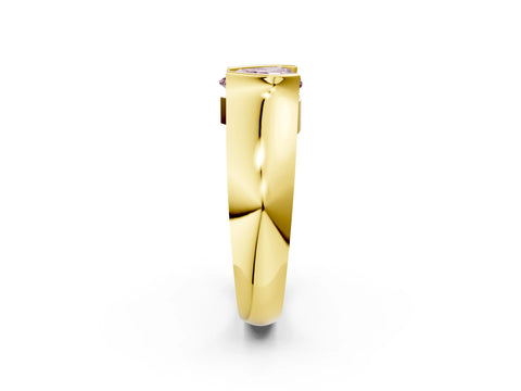 Yellow gold Fancy Pink Heart Cut Solitaire Bezel Set Diamond Ring with Wide Band_2