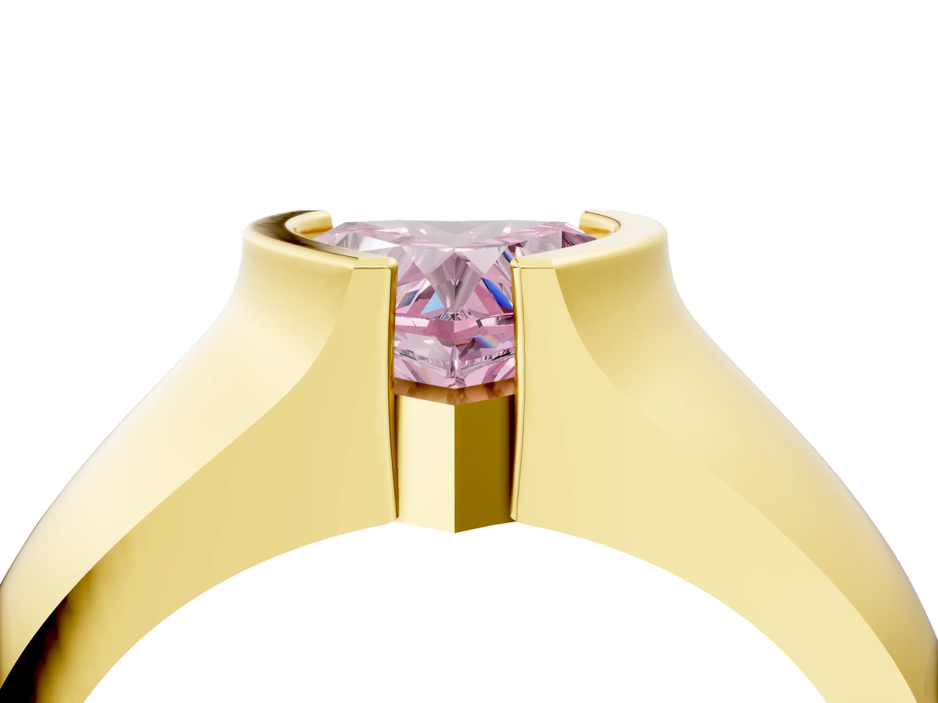 Yellow gold Fancy Pink Heart Cut Solitaire Bezel Set Diamond Ring with Wide Band_4