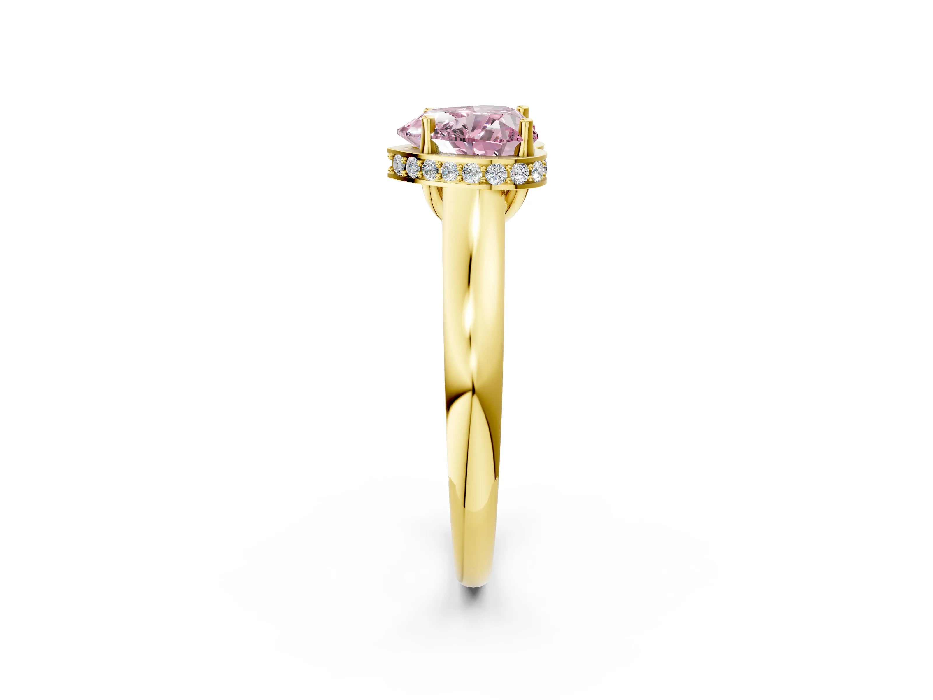 Yellow gold Fancy Pink Heart Cut Solitaire Diamond Engagement Ring with Four-Prong Setting and Tapered Band_2