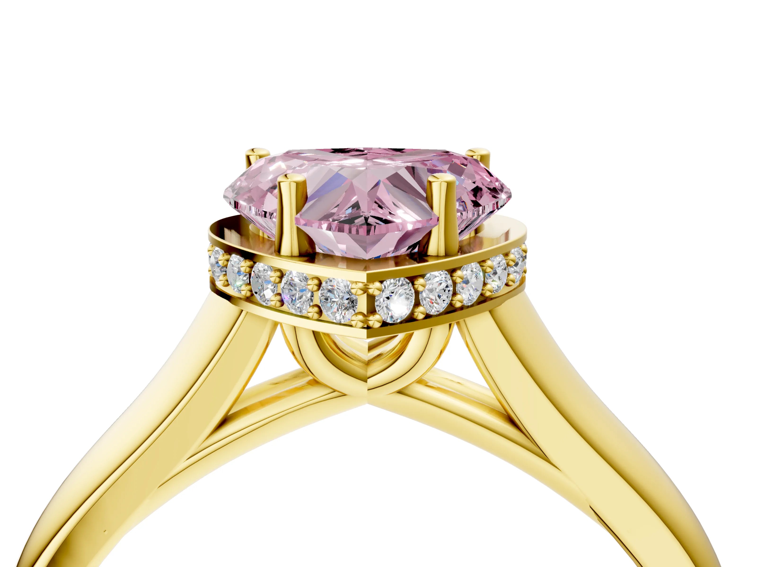 Yellow gold Fancy Pink Heart Cut Solitaire Diamond Engagement Ring with Four-Prong Setting and Tapered Band_4