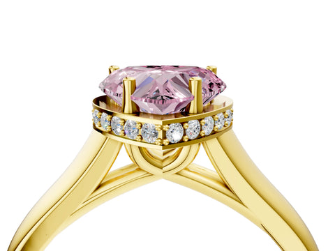 Yellow gold Fancy Pink Heart Cut Solitaire Diamond Engagement Ring with Four-Prong Setting and Tapered Band_4