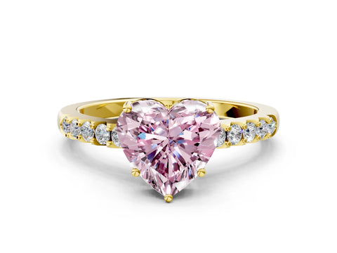 Yellow gold Fancy Pink Heart Cut Solitaire Diamond Engagement Ring with Pavé Band and Six-Prong Setting_12