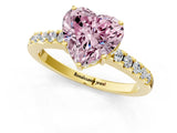 Yellow gold Fancy Pink Heart Cut Solitaire Diamond Engagement Ring with Pavé Band and Six-Prong Setting_13