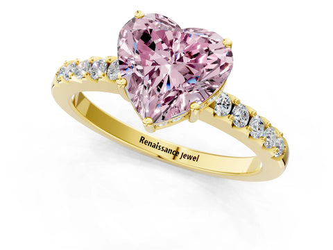 Yellow gold Fancy Pink Heart Cut Solitaire Diamond Engagement Ring with Pavé Band and Six-Prong Setting_13