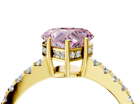 Yellow gold Fancy Pink Heart Cut Solitaire Diamond Engagement Ring with Pavé Band and Six-Prong Setting_16