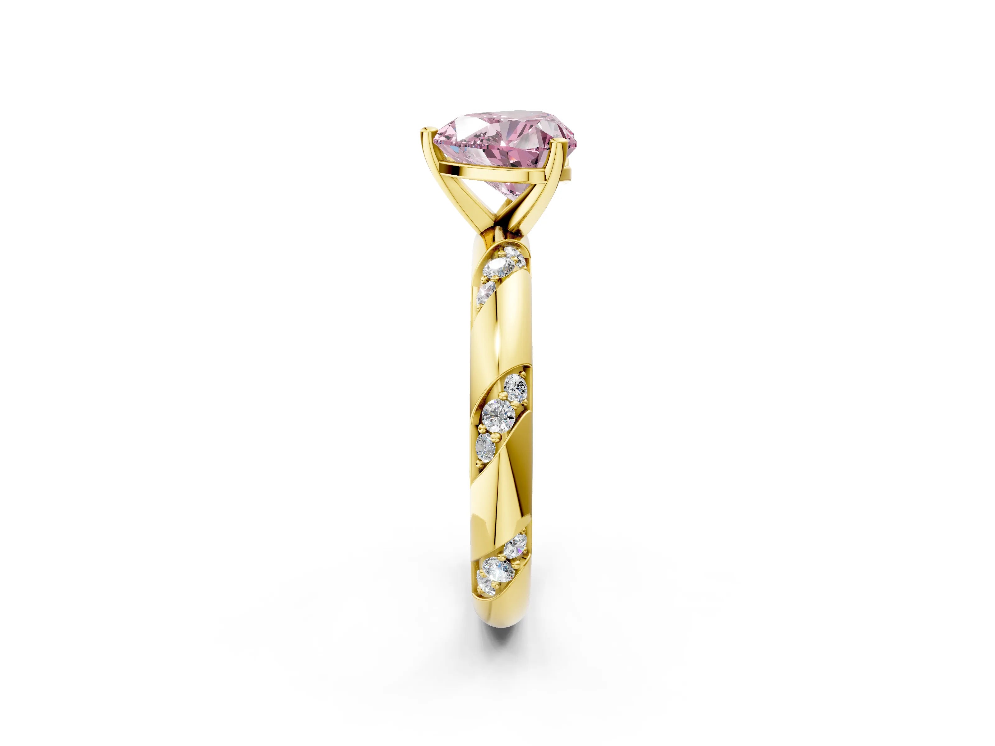 Yellow gold Fancy Pink Heart Cut Solitaire Diamond Engagement Ring with Twisted Pave Band and Four-Prong Setting_5
