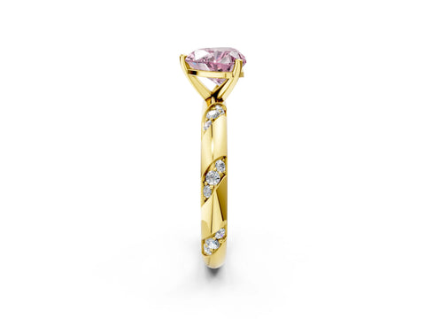 Yellow gold Fancy Pink Heart Cut Solitaire Diamond Engagement Ring with Twisted Pave Band and Four-Prong Setting_5