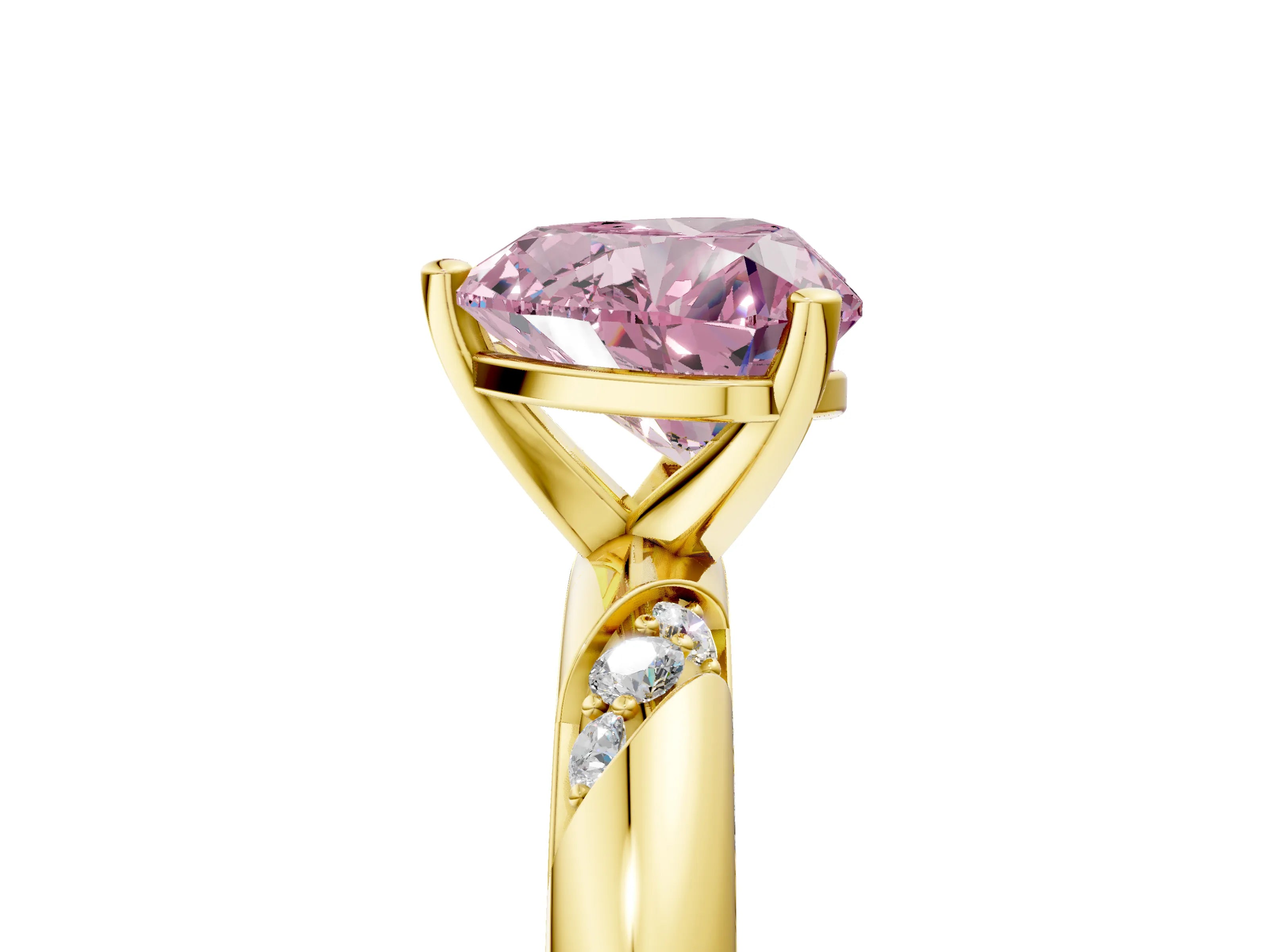 Yellow gold Fancy Pink Heart Cut Solitaire Diamond Engagement Ring with Twisted Pave Band and Four-Prong Setting_8