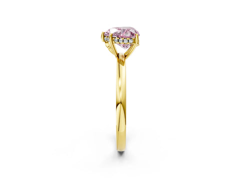 Yellow gold Fancy Pink Heart Cut Solitaire Diamond Ring with Prong Setting and Plain Band_2