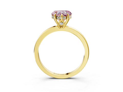 Yellow gold Fancy Pink Heart Cut Solitaire Diamond Ring with Prong Setting and Plain Band_3