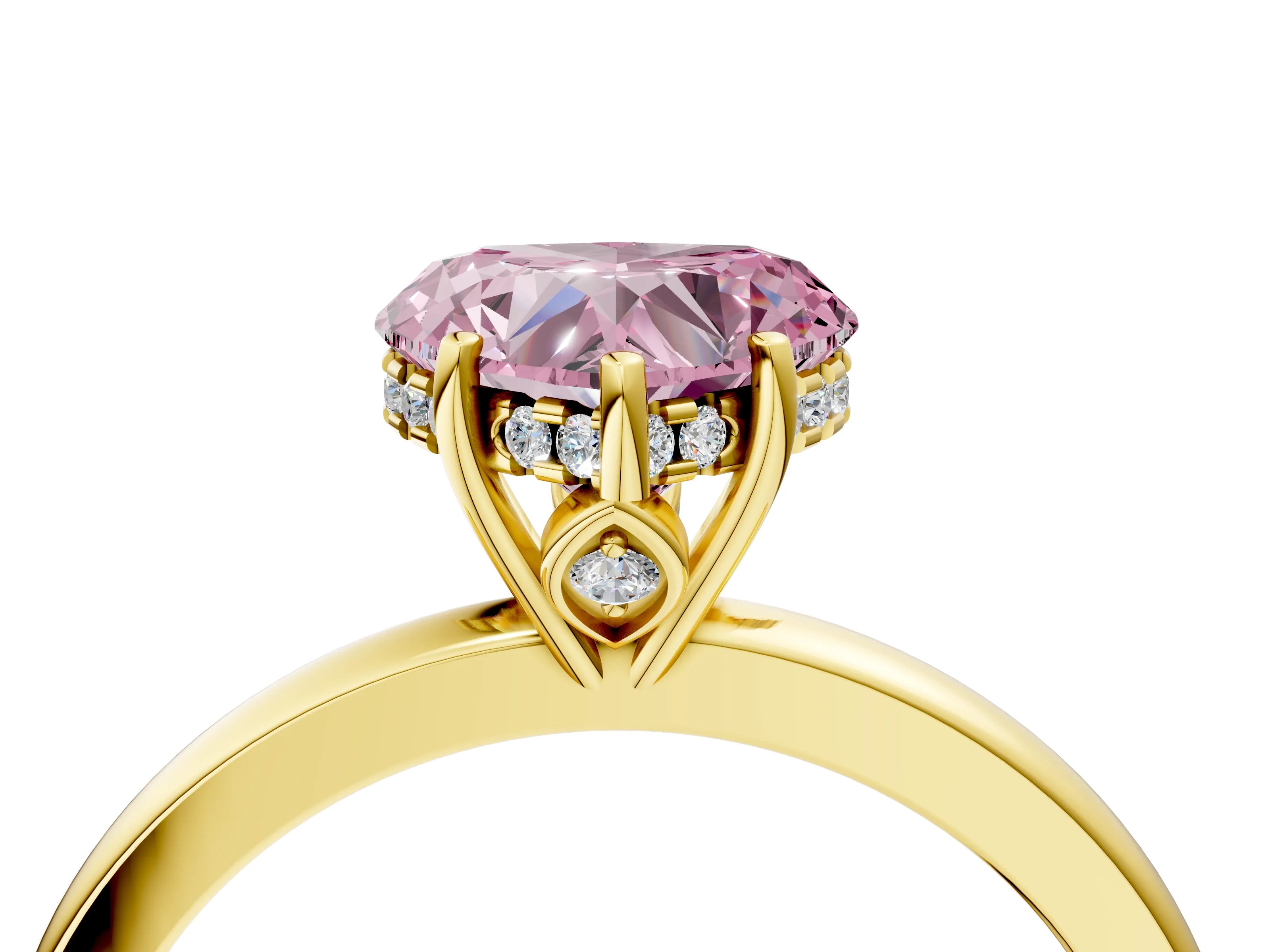Yellow gold Fancy Pink Heart Cut Solitaire Diamond Ring with Prong Setting and Plain Band_4