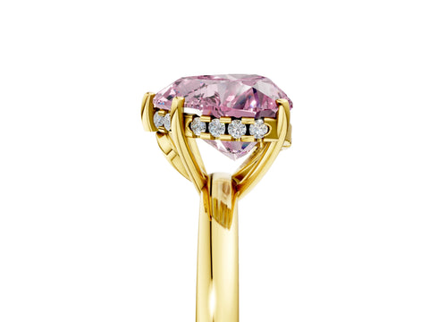 Yellow gold Fancy Pink Heart Cut Solitaire Diamond Ring with Prong Setting and Plain Band_5