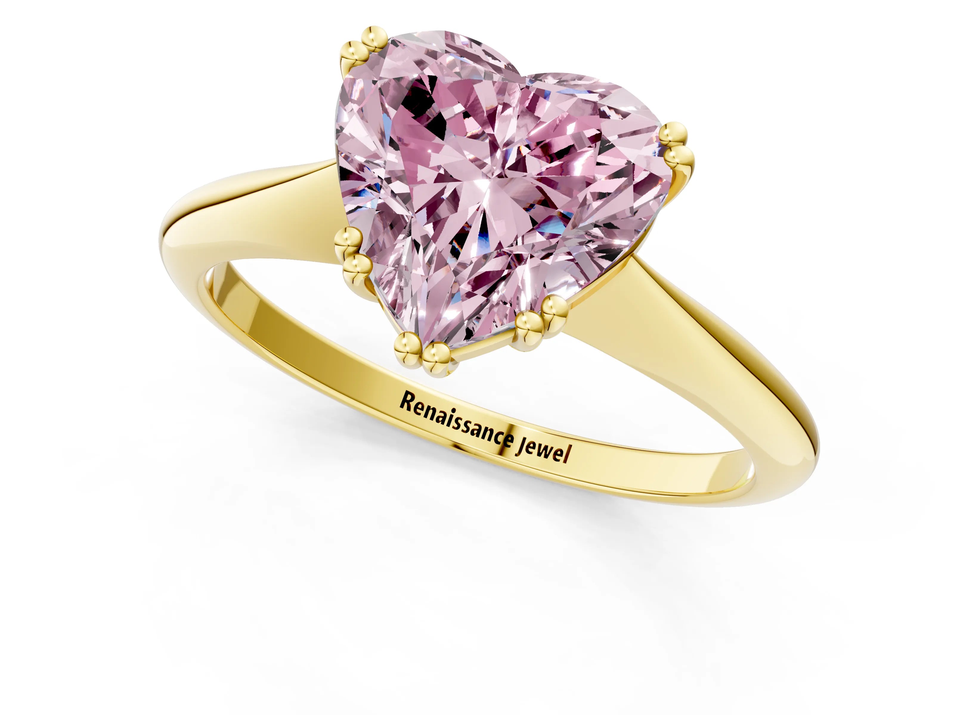 Yellow gold Fancy Pink Heart Cut Solitaire Diamond Ring with Six-Prong Setting and Classic Band_1