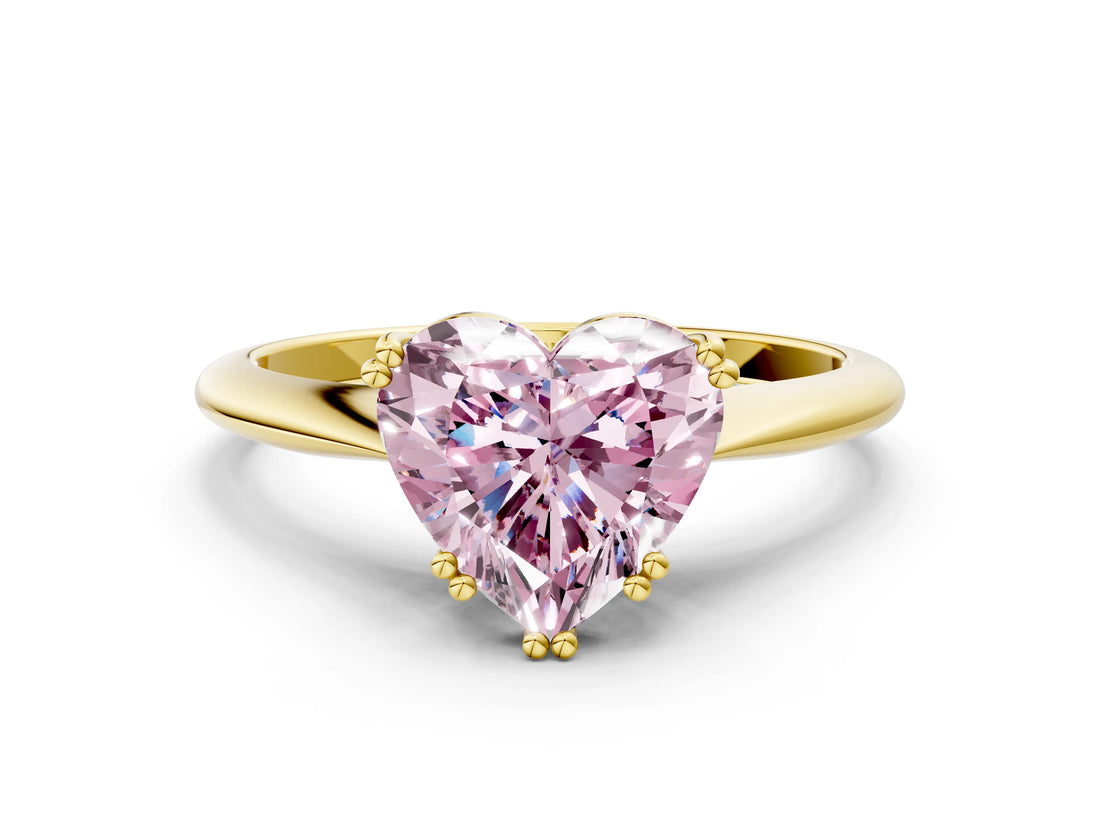 Yellow gold Fancy Pink Heart Cut Solitaire Diamond Ring with Six-Prong Setting and Classic Band_12