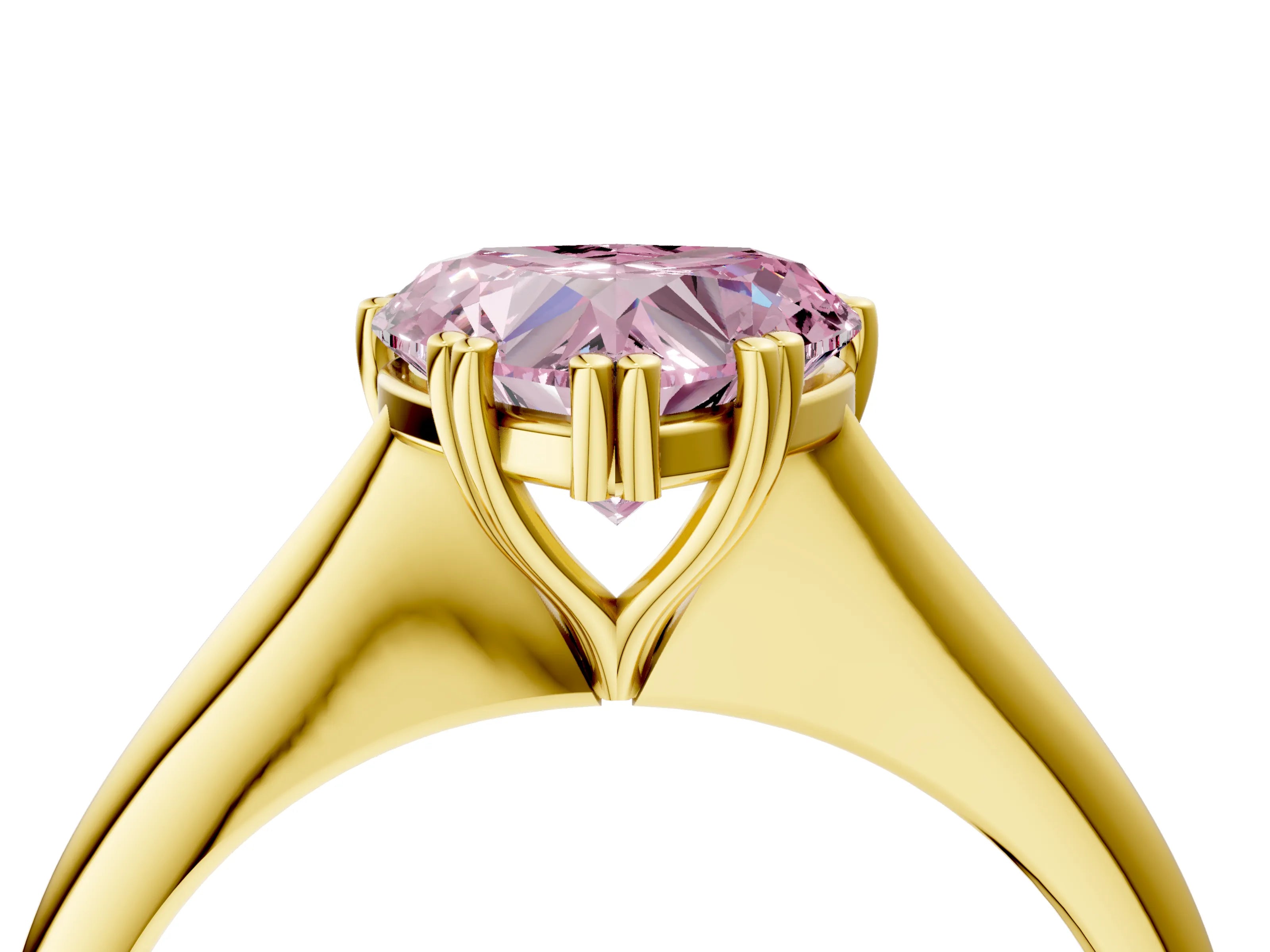 Yellow gold Fancy Pink Heart Cut Solitaire Diamond Ring with Six-Prong Setting and Classic Band_4