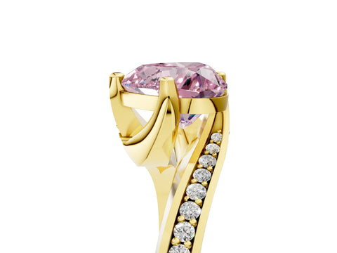 Yellow gold Fancy Pink Heart Cut Solitaire Diamond Twist Band with Pavé Setting and Four-Prong Setting_5