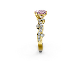 Yellow gold Fancy Pink Heart  Cut Solitaire Diamond Twisted Band with Pave Setting_53