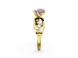 Yellow gold Fancy Pink Heart  Cut Solitaire Diamond with Side Stones on Criss-Cross Band and Four-Prong Setting_5