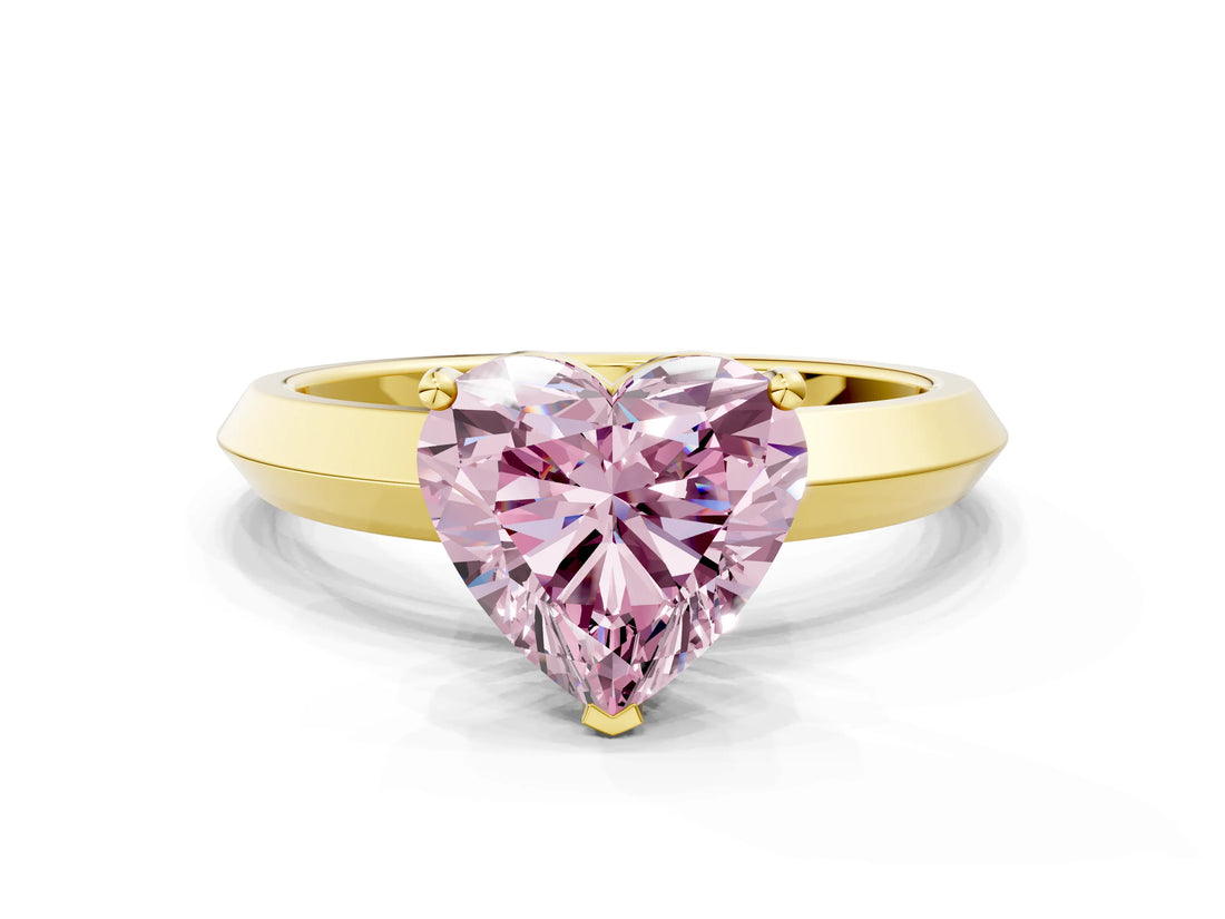 Yellow gold Fancy Pink Heart  Cut Solitaire Engagement Ring with Flat Band and Four-Prong Setting 1