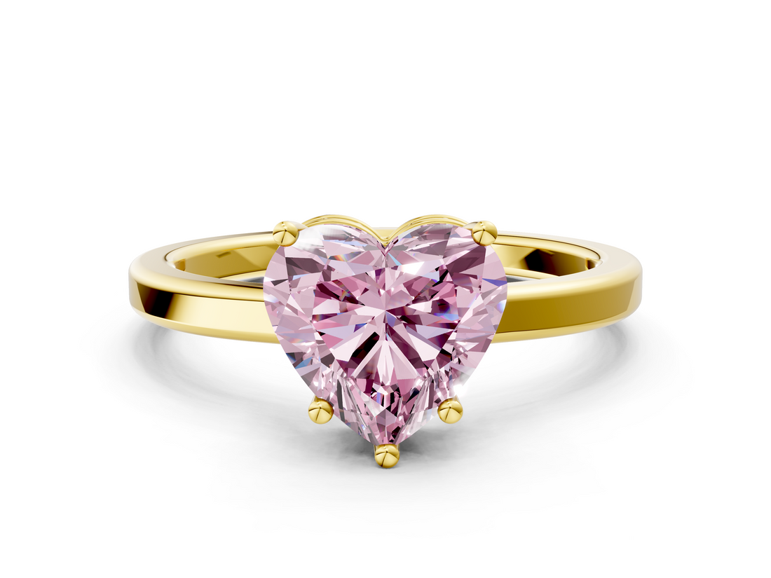 Yellow gold Fancy Pink Heart  Cut Solitaire Engagement Ring with Four-Prong Setting on a Classic Band_20