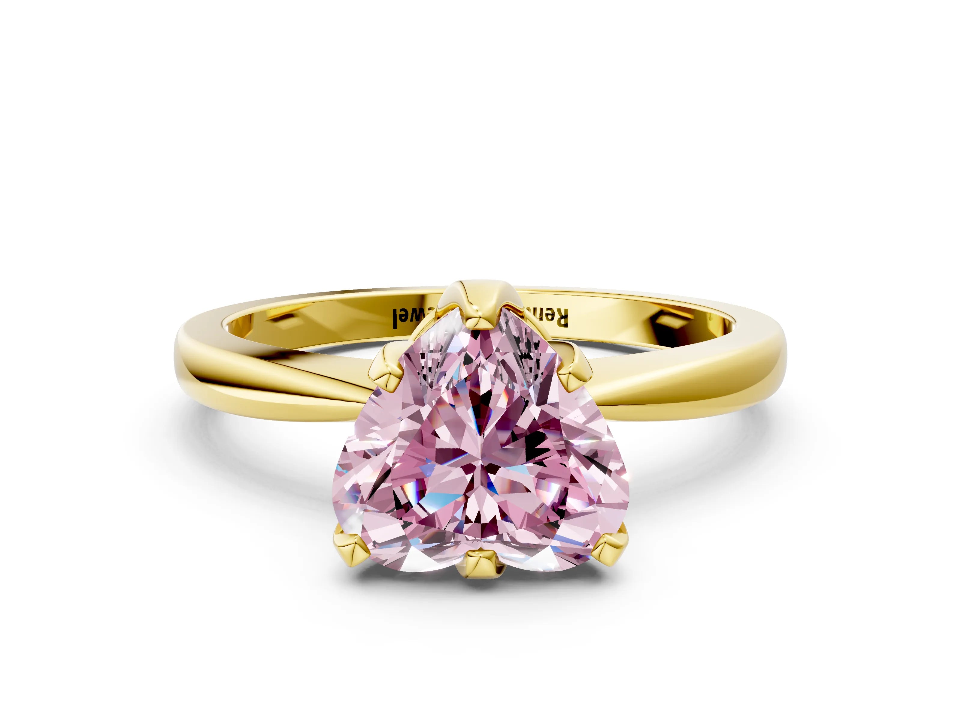 Yellow gold Fancy Pink Heart Cut Solitaire Engagement Ring with Six-Prong Setting and Tapered Band