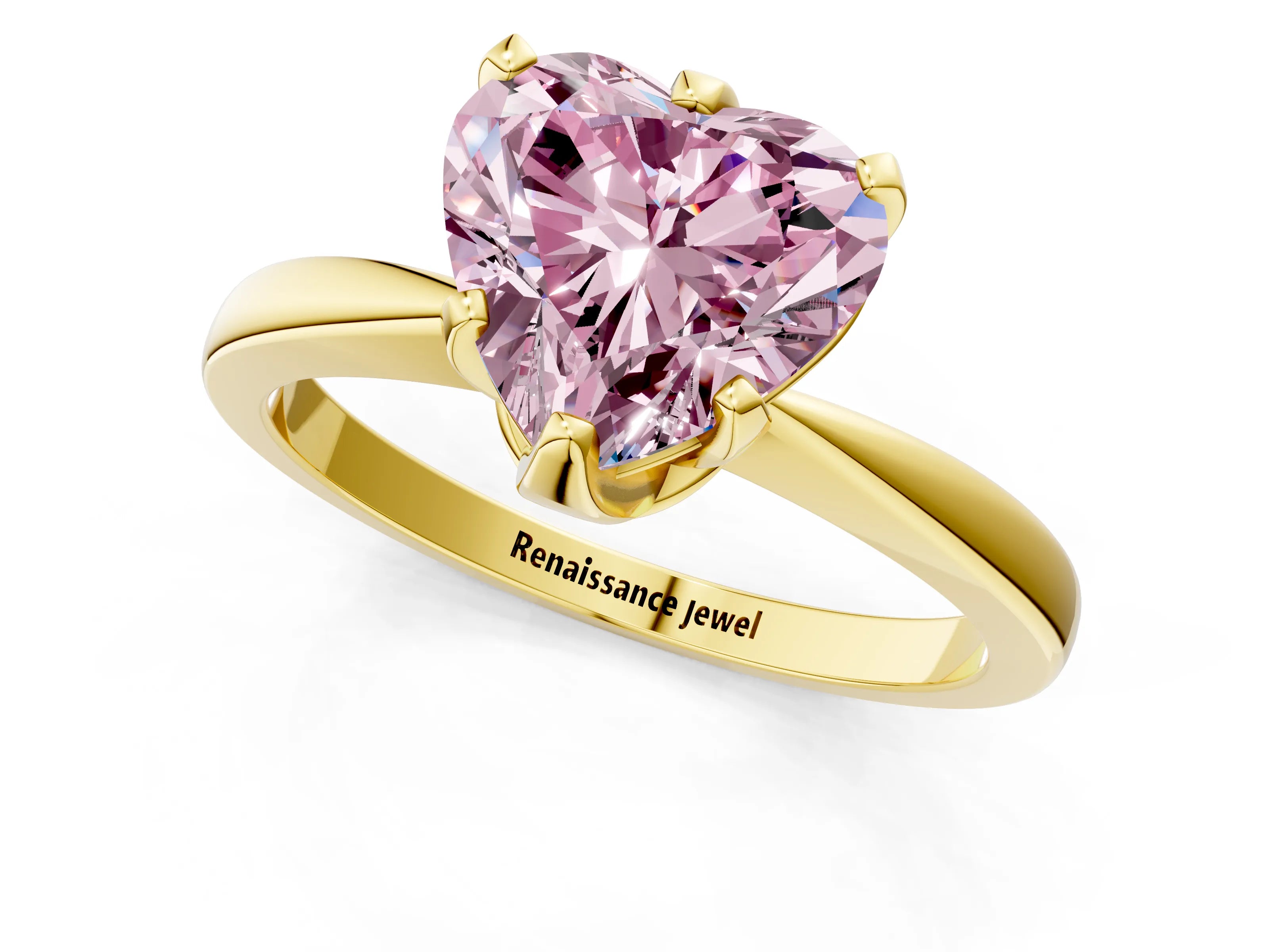 Yellow gold Fancy Pink Heart Cut Solitaire Engagement Ring with Six-Prong Setting and Tapered Band_1