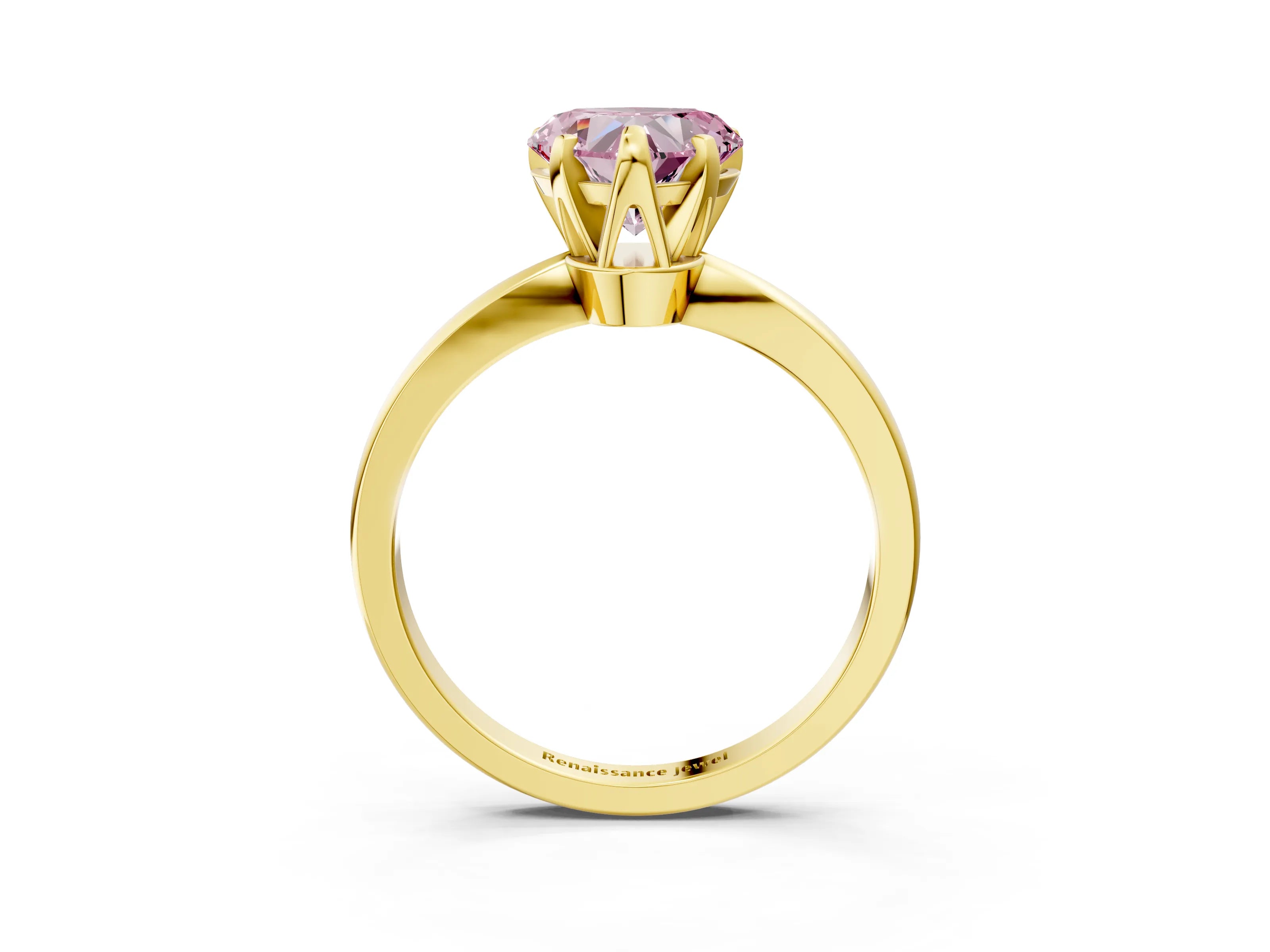 Yellow gold Fancy Pink Heart Cut Solitaire Engagement Ring with Six-Prong Setting and Tapered Band_3