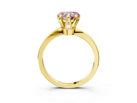 Yellow gold Fancy Pink Heart Cut Solitaire Engagement Ring with Six-Prong Setting and Tapered Band_3