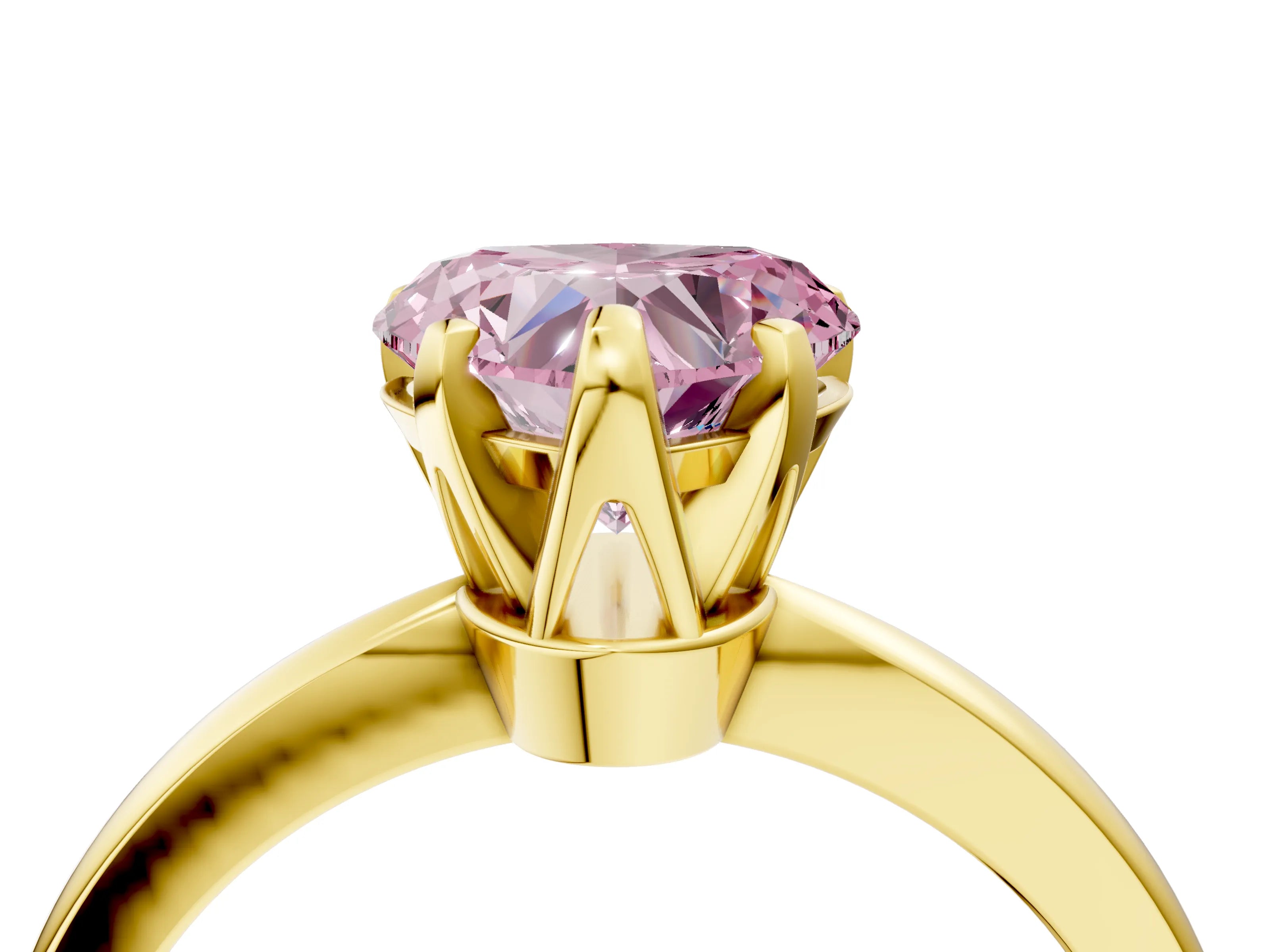 Yellow gold Fancy Pink Heart Cut Solitaire Engagement Ring with Six-Prong Setting and Tapered Band_4