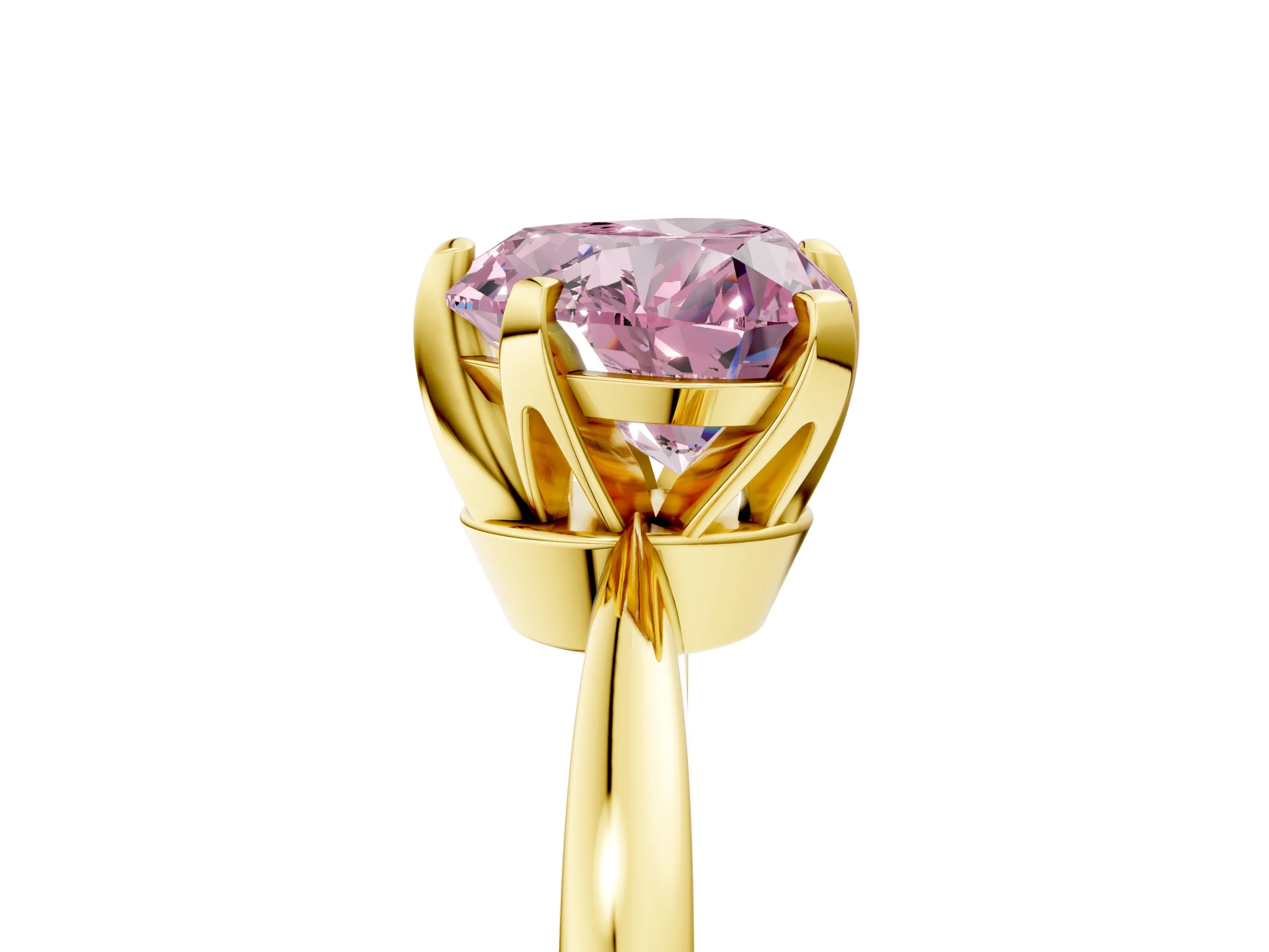 Yellow gold Fancy Pink Heart Cut Solitaire Engagement Ring with Six-Prong Setting and Tapered Band_5