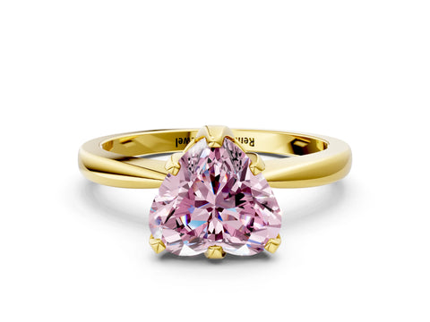 Yellow gold Fancy Pink Heart Cut Solitaire Engagement Ring with Six-Prong Setting and Tapered Band