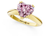 Yellow gold Fancy Pink Heart  Cut Solitaire Engagement Ring with Tapered Band and Four-Prong Setting 1