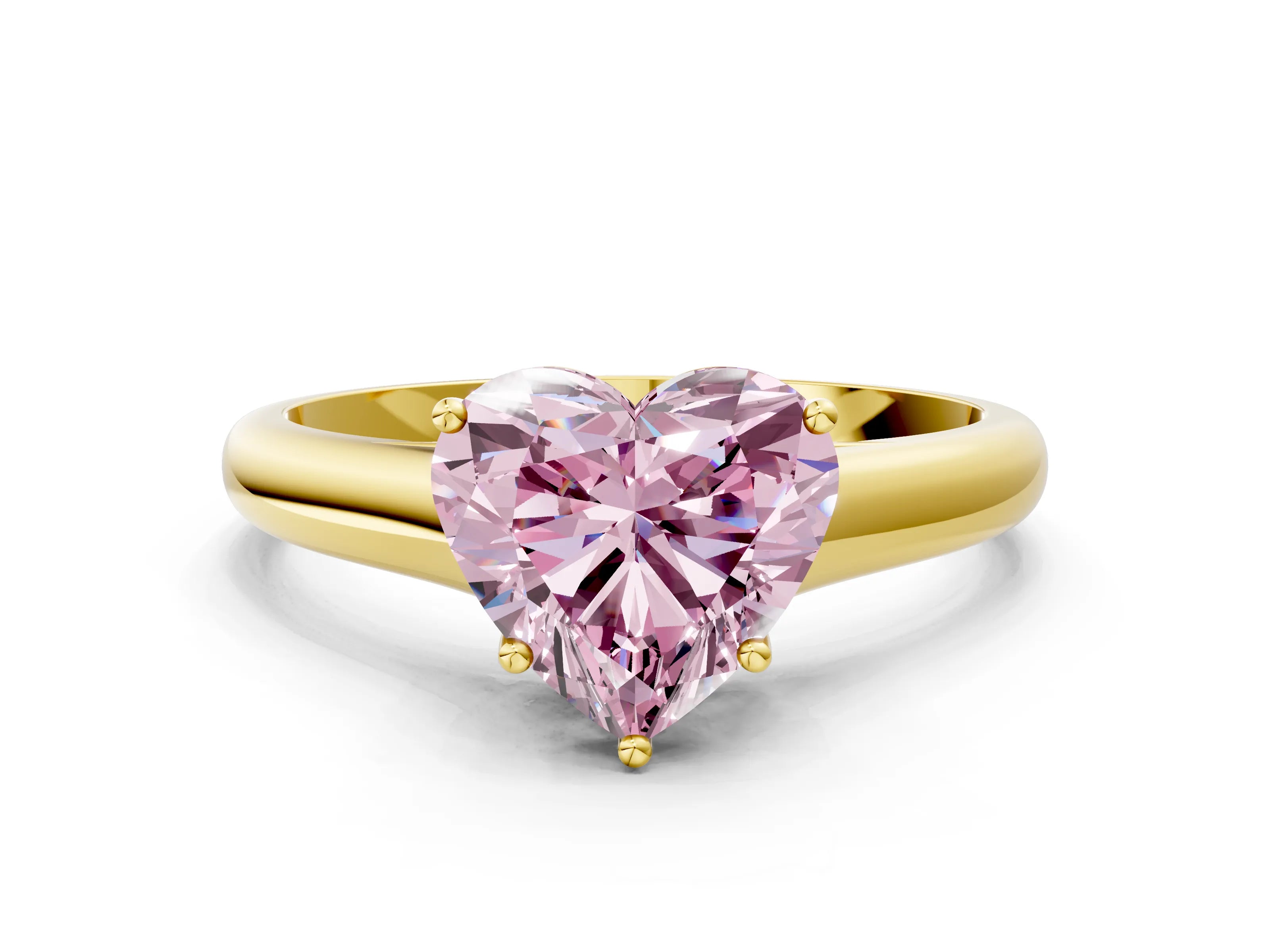 Yellow gold Fancy Pink Heart Cut Solitaire Engagement Ring with Tapered Band and Four-Prong Setting_3