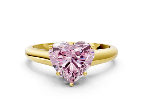 Yellow gold Fancy Pink Heart Cut Solitaire Engagement Ring with Tapered Band and Four-Prong Setting_3