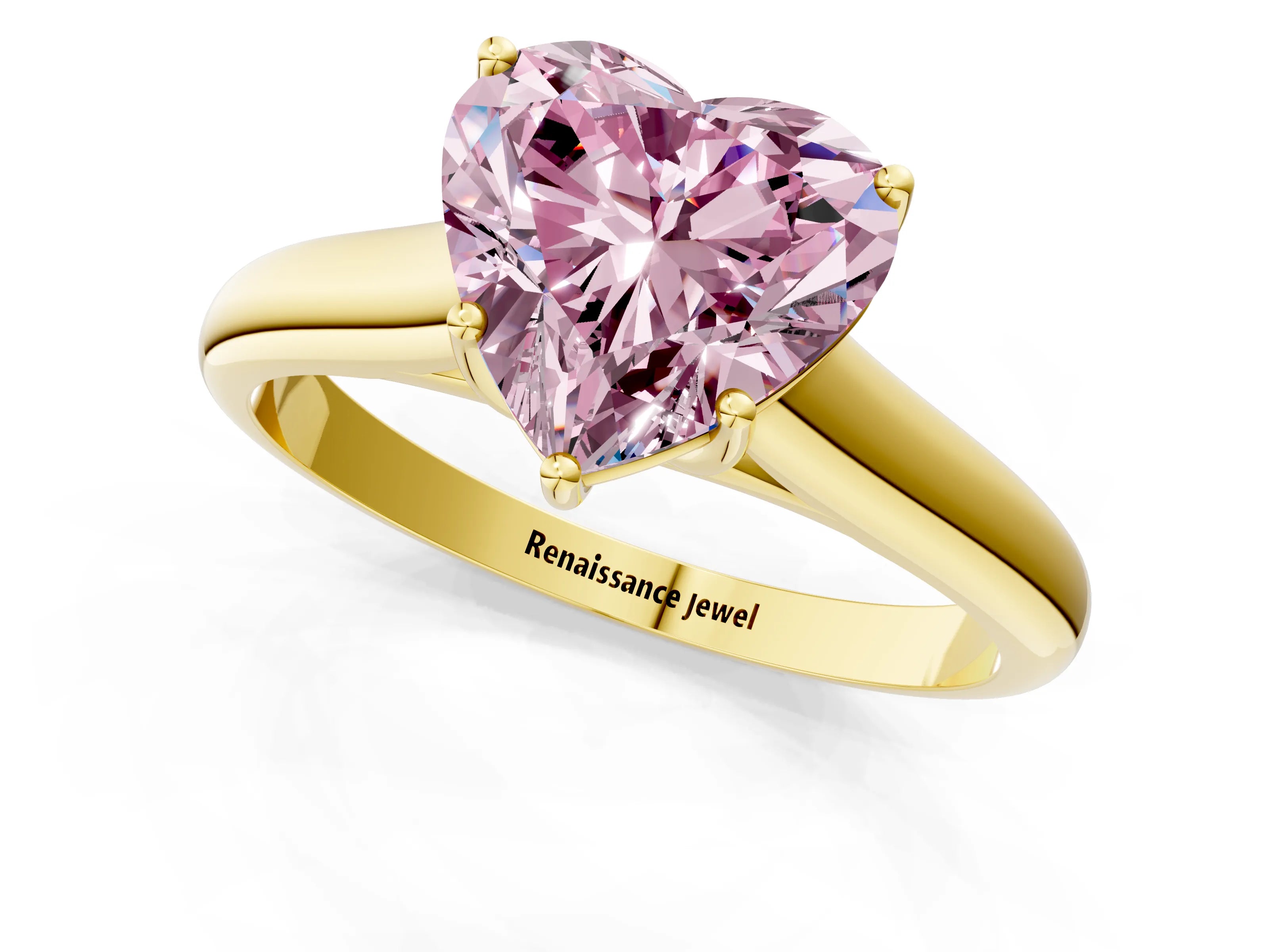 Yellow gold Fancy Pink Heart Cut Solitaire Engagement Ring with Tapered Band and Four-Prong Setting_4