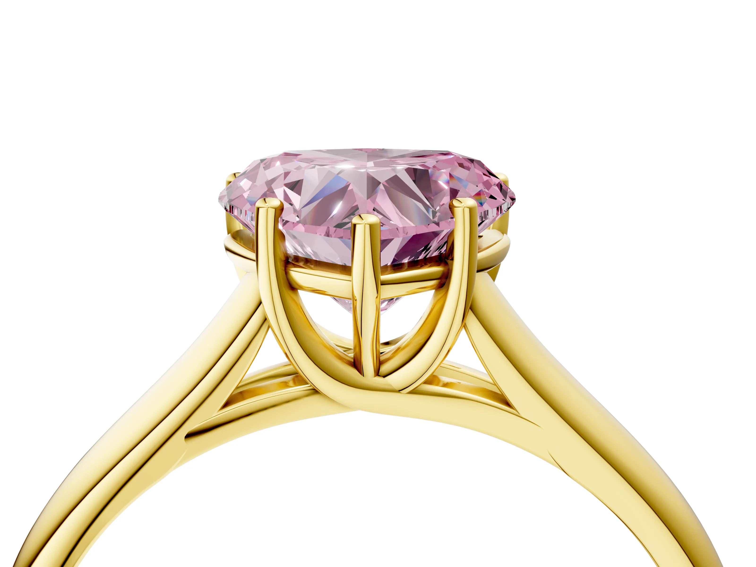 Yellow gold Fancy Pink Heart Cut Solitaire Engagement Ring with Tapered Band and Four-Prong Setting_7