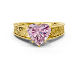 Yellow gold Fancy Pink Heart  Cut Solitaire Engraved Band with Four-Prong Setting_62